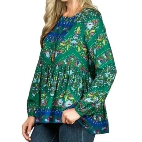 Matilda Jane Evergreen Blue Make Believe Floral Long Sleeve Top Size Medium - Picture 2 of 10